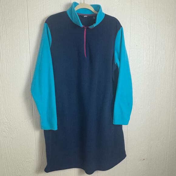 Lands' End Quarter Zip Fleece Dress Navy Blue Purple Size 1X or 16W-18W Pullover - Picture 7 of 8